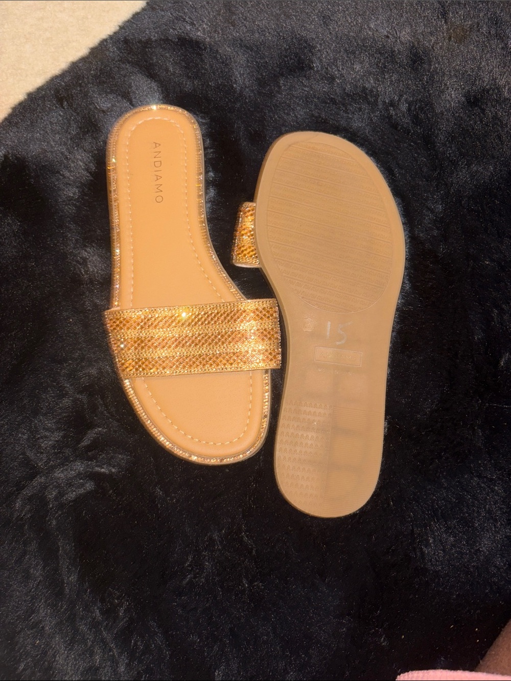 Sparkling Gold Slide Sandals for Women - Picture 3 of 3